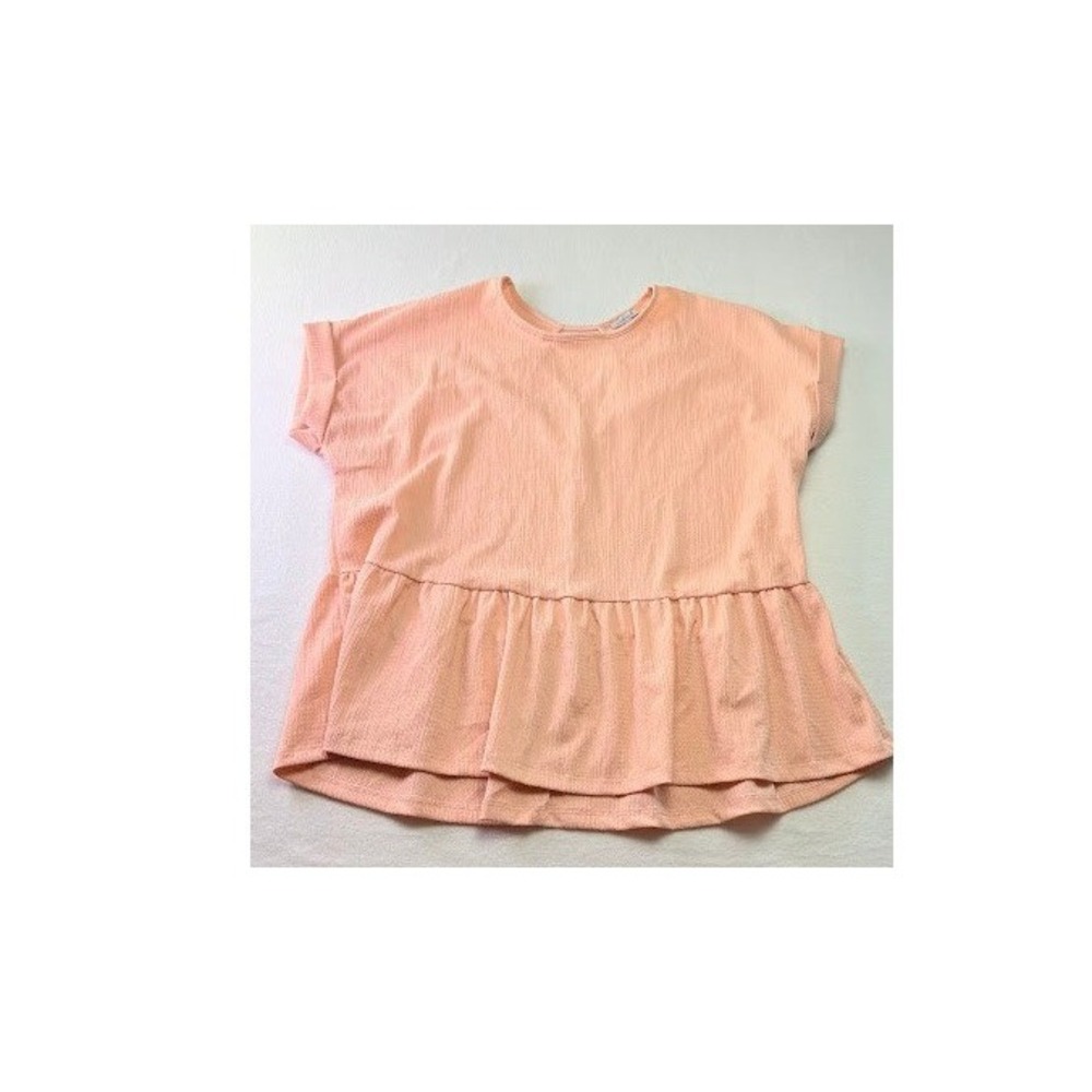 White Birch Peplum Top Womens‎ XL Peach Lattice Back Short Sleeve Blouse